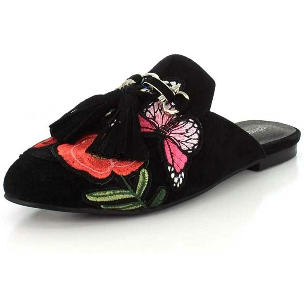 Jeffrey Campbell Women's Apfel Black Suede Tassel Slide Mules Size US 6